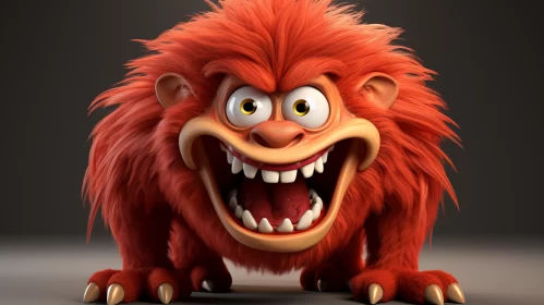 3D Rendered Red Monkey-Like Creature with Tusks AI Image
