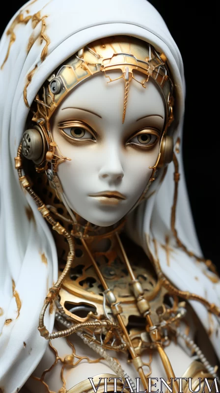 Golden-Hued Feminine Sculpture with Ornate Detailing AI Image