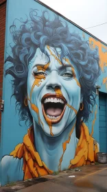 Vibrant Mural Art on Building Side - Street Art Portraying Detailed Emotions AI Image