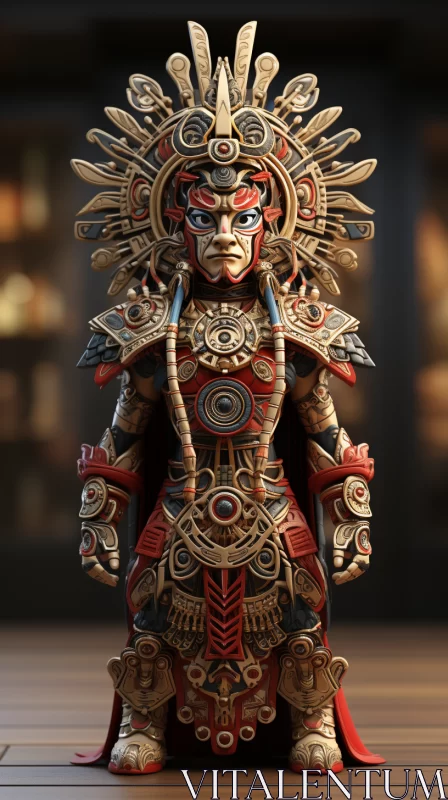 Intricate Zacatecan Warrior: A Fusion of Cultures in 3D Art AI Image