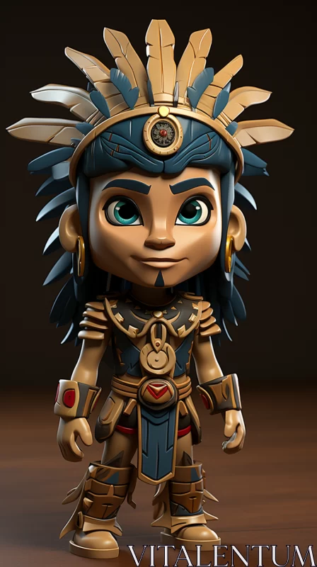 3D Aztec Character Model: A Fusion of Cyan and Gold AI Image