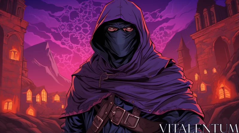 Mysterious Hooded Figure in Dark Cityscape - Game Art AI Image