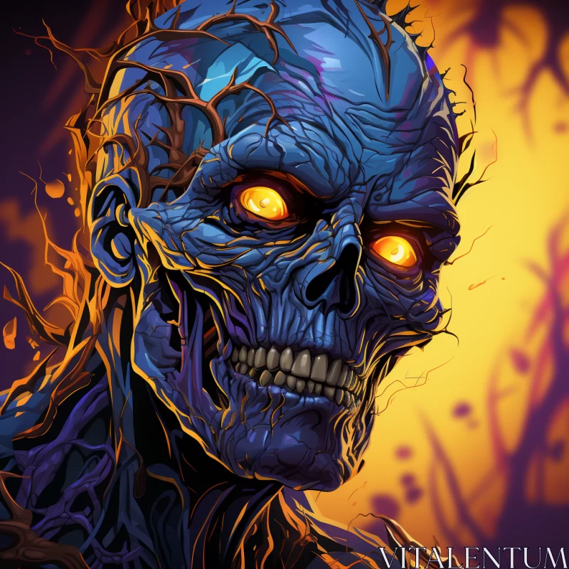 Intricate Skeleton Art with Glowing Orange Eyes AI Image