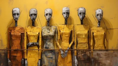 Seven Women in Yellow Dresses: A Bronze and Gold Artwork