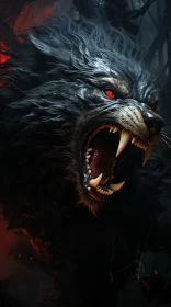 Dark Navy and Red Werewolf Illustration AI Image