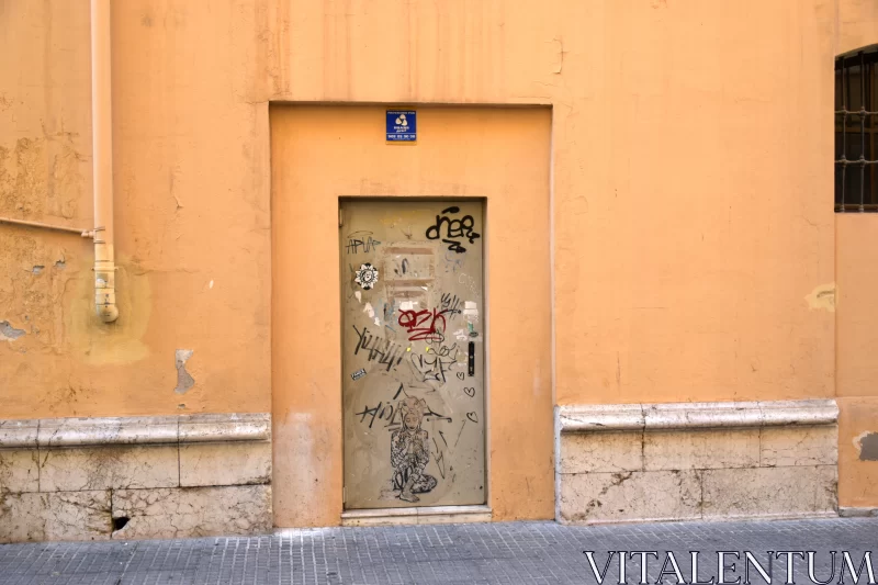 PHOTO Graffiti Door in Barcelona: A Glimpse into Urban Spain