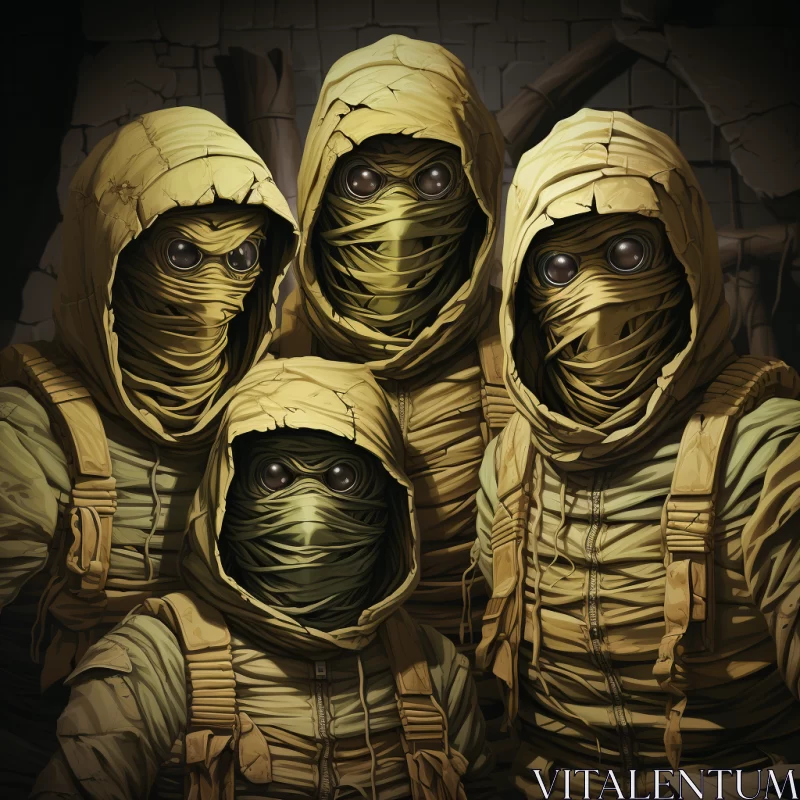 Post-apocalyptic Art: Mummies in a Desert Setting AI Image