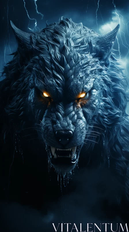 Epic Fantasy Scene: Storm-Enveloped Wolf Wallpaper HD AI Image