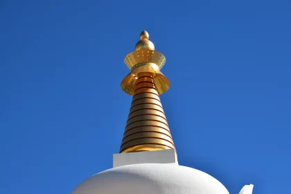 Zen Buddhism-Influenced White and Gold Church Tower