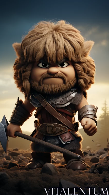 Fantasy Characters with Axes: Cartoon, Child, and Bearded Man AI Image