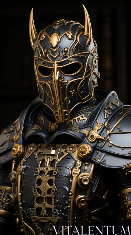 Knight in Black and Gold Armor - A Display of Polished Craftsmanship AI Image