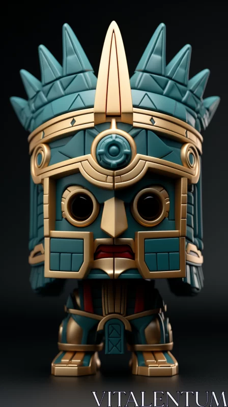 Detailed Pop Vinyl Aztec King Figure in Teal and Dark Gold AI Image