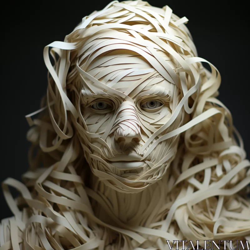 Exquisite Paper and Wood Woman Sculpture AI Image