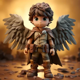 Charming Angel Figurine with Brown Wings and Medieval Armor AI Image