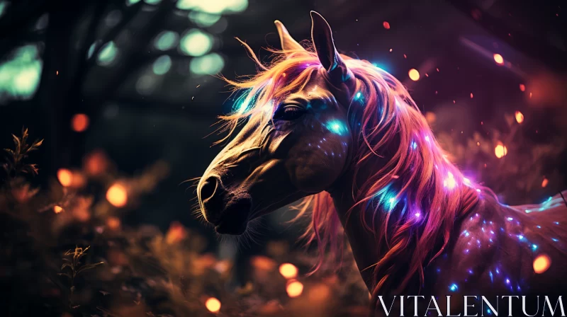 Enchanting Horse Illuminated in Colorful Lights AI Image