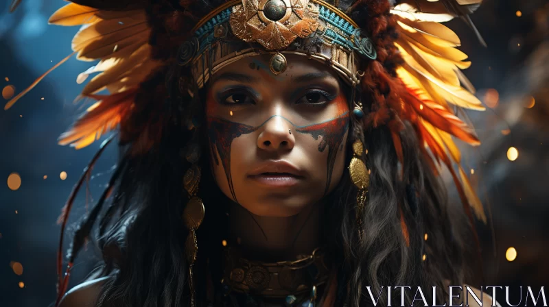 Woman in Mesoamerican Influenced Attire - Powerful Expression AI Image