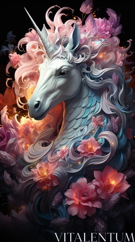 AI ART Enchanting Unicorn Surrounded by Floral Artistry