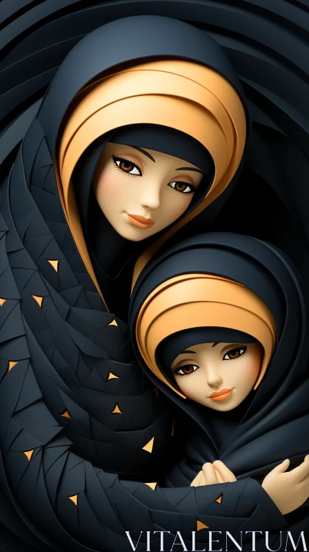 Enigmatic Portraits of Muslim Women in Traditional Attire AI Image
