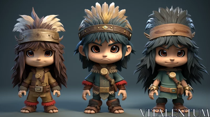 Tribal Characters: An Exploration of Cartoonish Innocence and Organic Sculpting AI Image