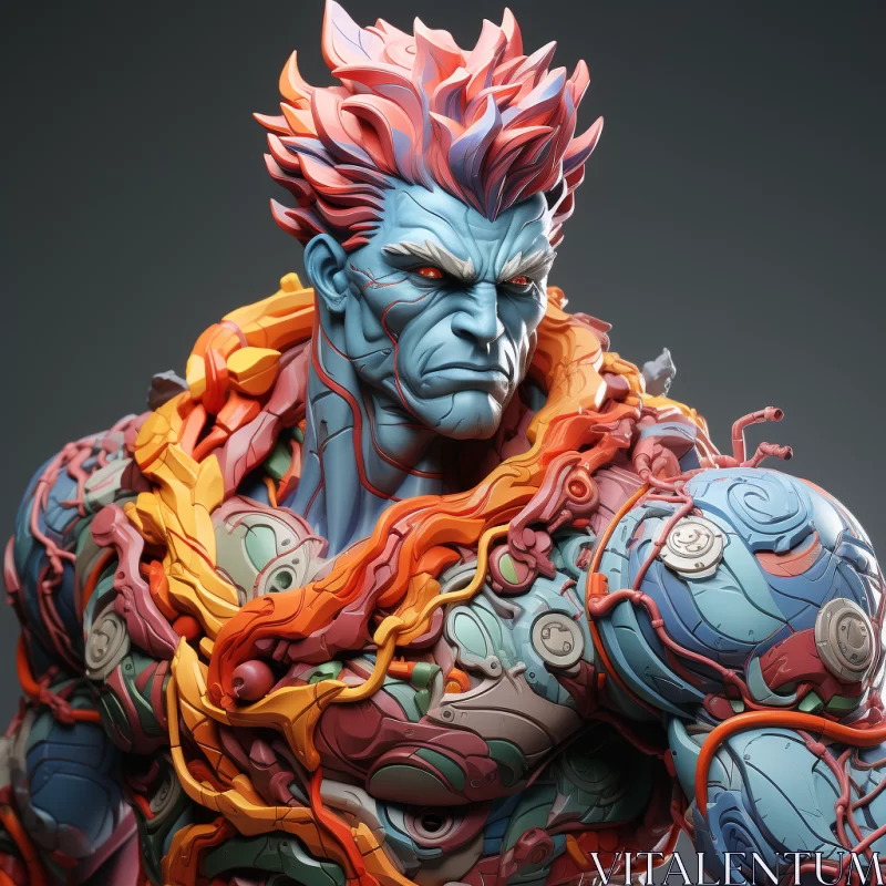 AI ART 'The King' - A 3D Statue in Blue and Red