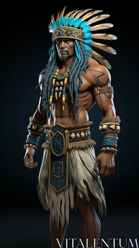 Native American Head Lord - Bold Character in Junglecore Setting AI Image