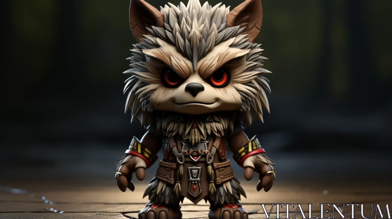 Cartoonish Wolf Warrior Toy Figure with Glowing Eyes AI Image