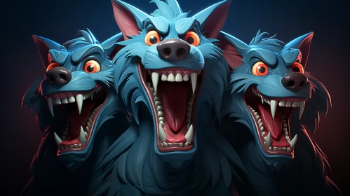 Eerie Trio of Blue Creatures on Dark Background
