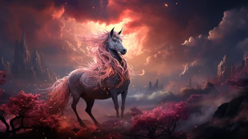 Enchanting Unicorn in Vibrant Fantasy Landscape AI Image