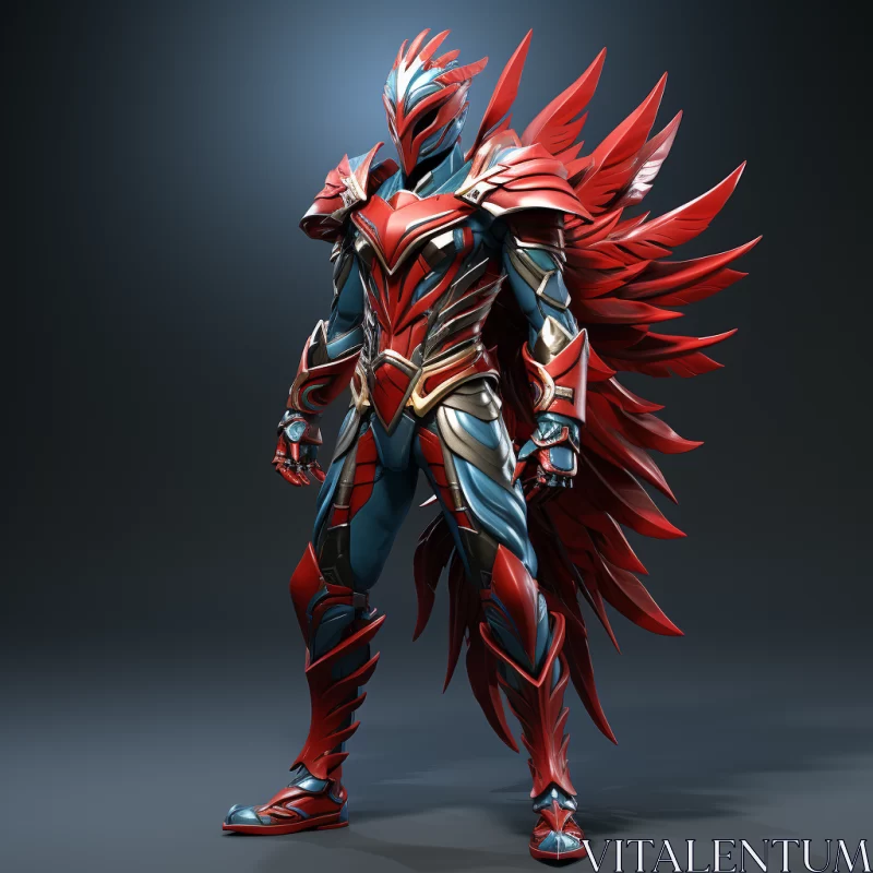 Exotic Bird-Inspired Character in Red and Blue AI Image