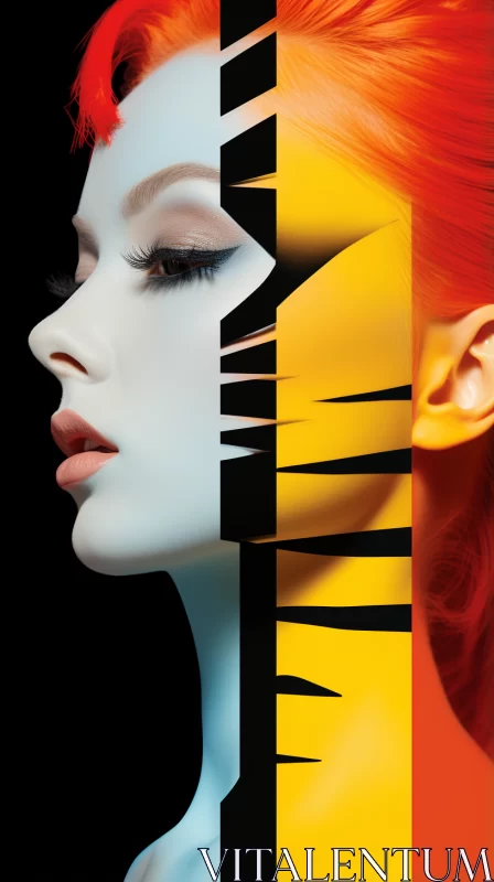 Abstract Woman Portrait with Stripes in Black and Amber AI Image