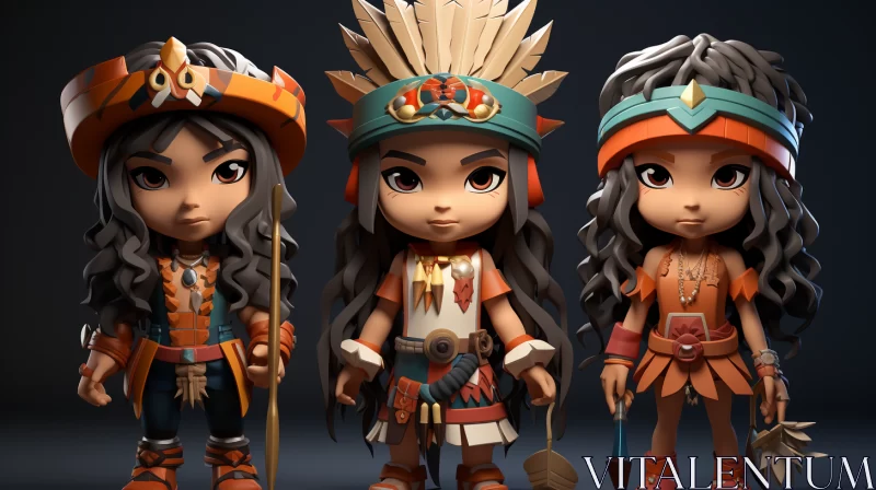 3D Stylized Native Indian Girls - A Blend of Tradition and Charm AI Image