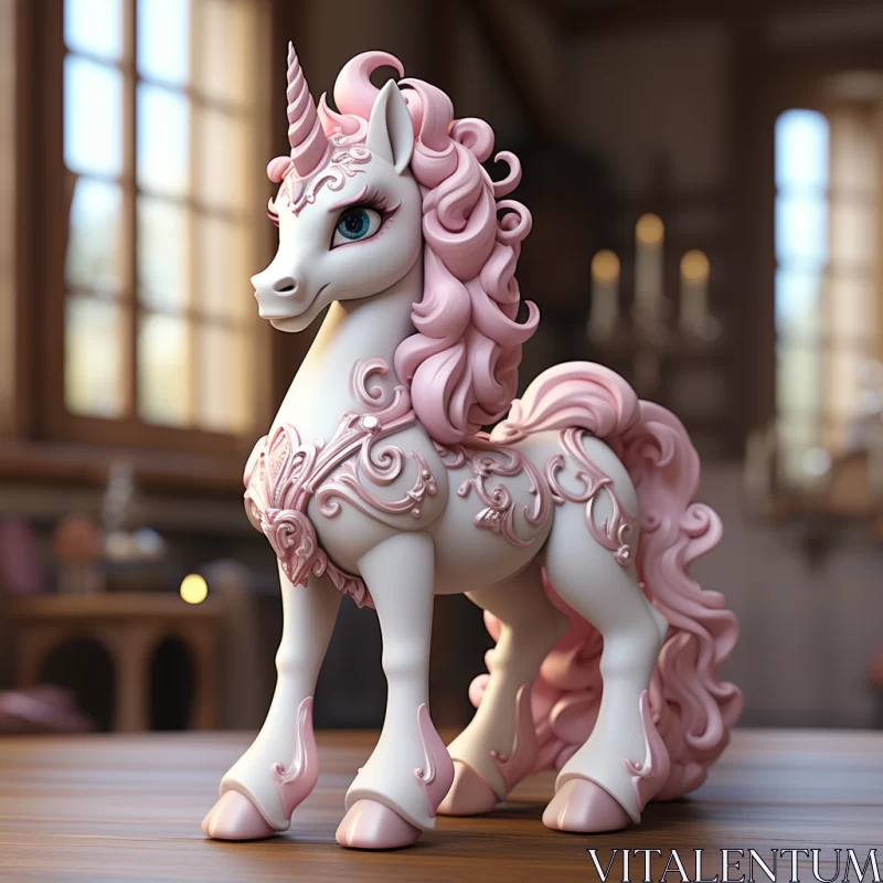 Charming Pink Unicorn Toy - A Delightful Tabletop Display AI Image