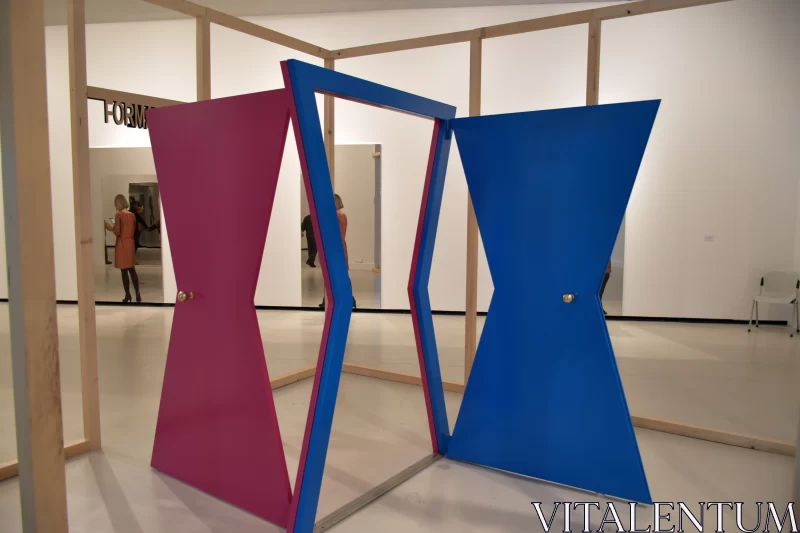 Abstract Sculpture Artwork: A Room with Pink and Blue Doors Free Stock Photo