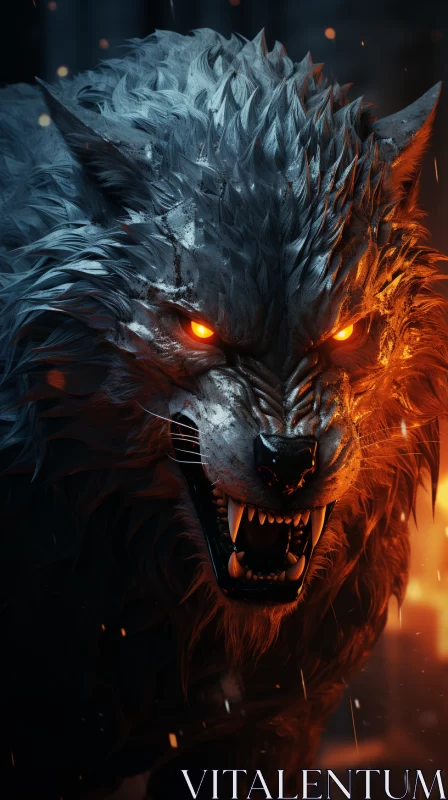 Fierce Wolf Amidst Roaring Flames - Dark & Explosive Artwork AI Image