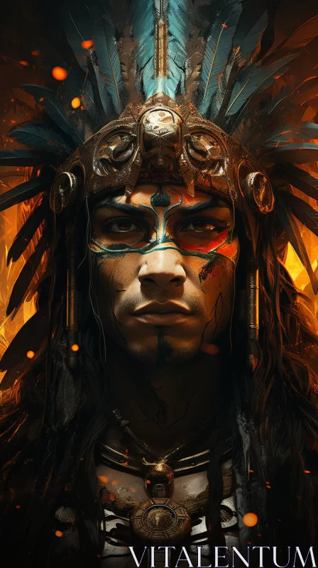 Grandiose Portrait of a Native American Warrior AI Image