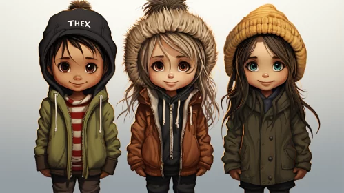 Animated Winter Portraits of Children AI Image