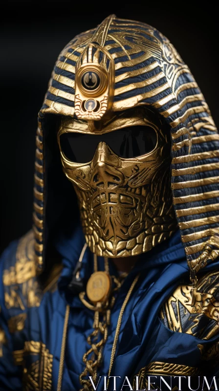 Gold and Navy Blue Egyptian Helmet - Rich Detailing AI Image