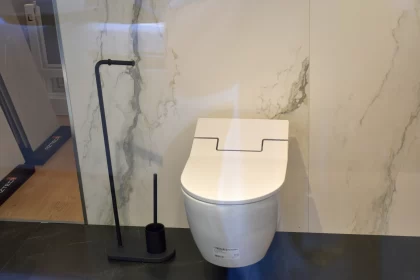 Minimalist Toilet Design in Indigo and Black Free Stock Photo