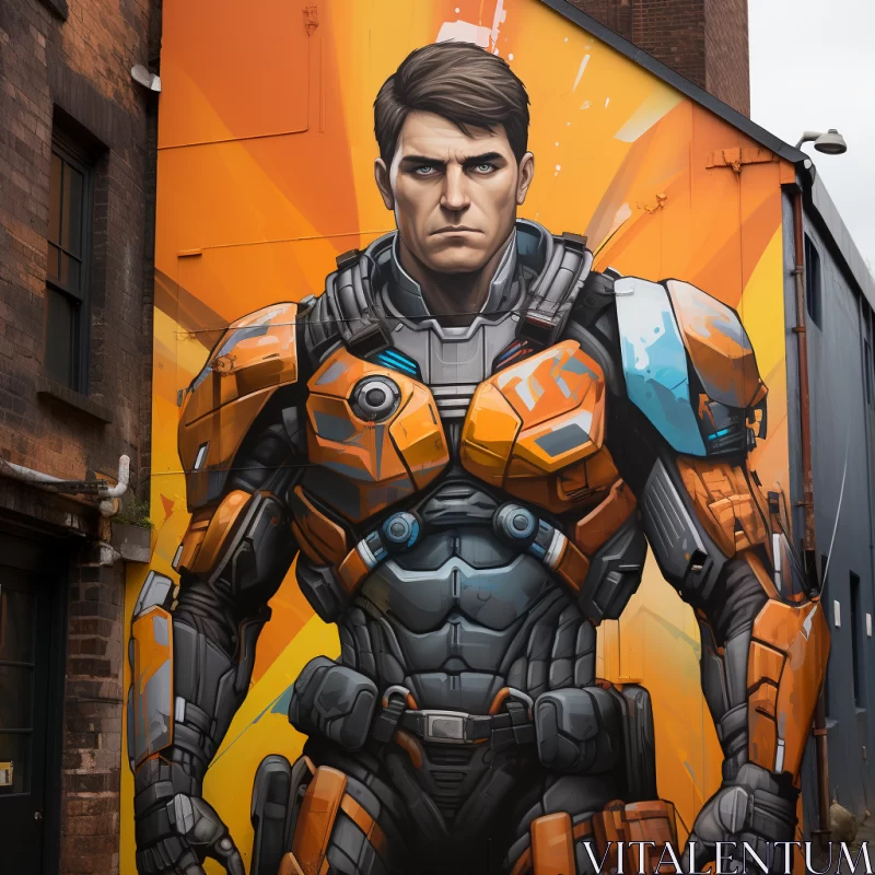 Captivating Urban Mural of Space Knight AI Image