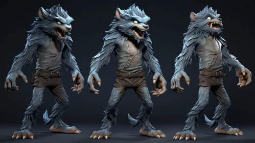Werewolf Character Concept Art - A Blend of Sculpted Forms and Cartoon-like Figures AI Image