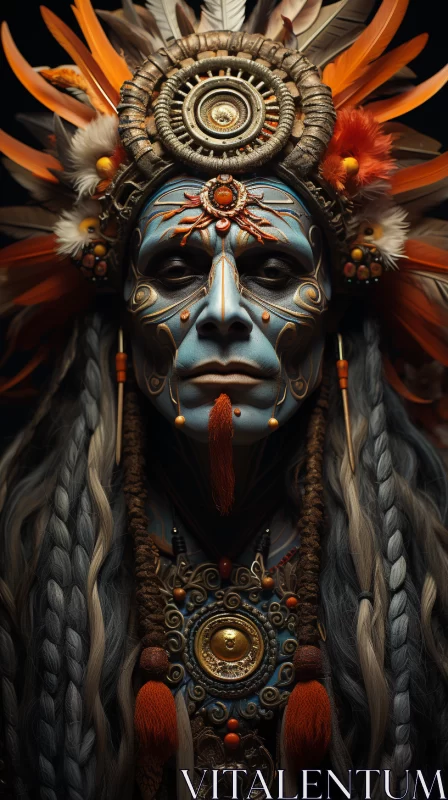 Mysterious Native Man with Feathered Headdress AI Image