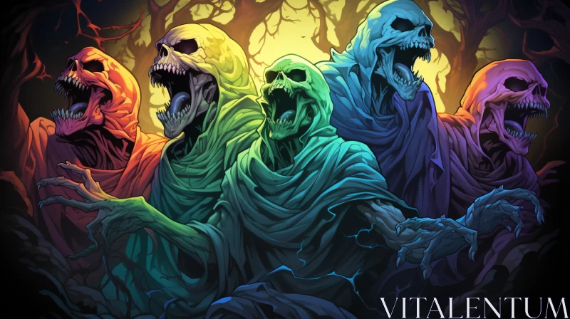 Spectral Gathering: Skeletons in Colorful Robes AI Image
