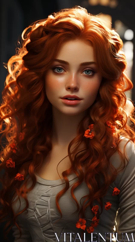 Enchanting Portrait of a Red-haired Woman - Urban Fairy Tale Ambiance AI Image