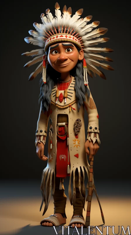 3D Native American Cartoon Character - Charming Realism AI Image
