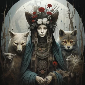 Queen of Wolves: A Moonlit Techno Shamanism Artwork