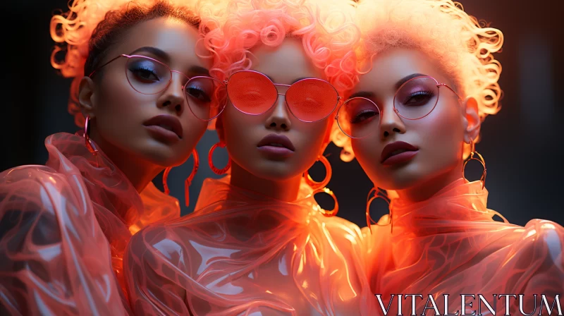 Three Women with Colorful Hair and Eyewear in Afro-Caribbean Style AI Image