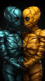Insectoid Alien Mummies in Blue and Yellow AI Image