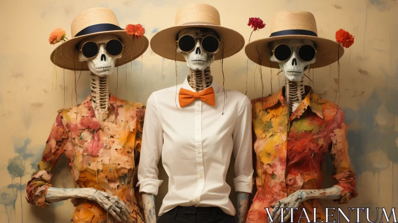 Skeletons in Floral Hats: A Fusion of Horror and Fashion AI Image