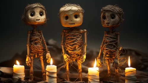 Three Skeletons with Candles - A Mysterious Toycore Depiction AI Image