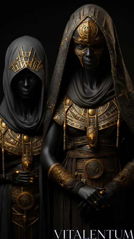 Ancient Egyptian Statues in Black and Gold AI Image
